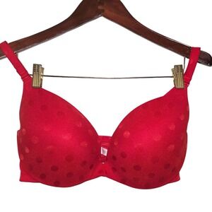 Cacique Red Polka Dot Lightly Lined Everyday Plunge Bra 40DD